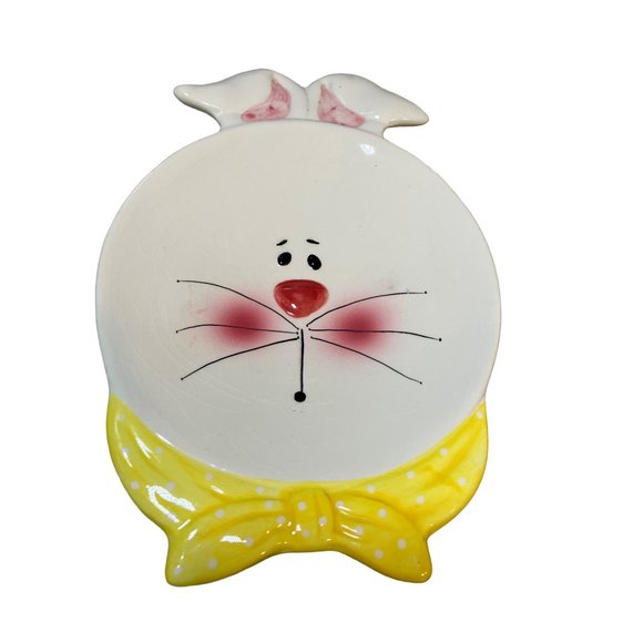 K-Mart Easter Bunny Rabbit Snack/ Treat Plate Yellow Scarf Vintage - Picture 2 of 9